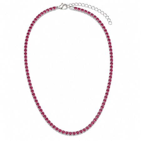 Coliere Tennis - Colier Tennis Argint și Cristale Zirconiu Fucsia – Lungime Reglabilă 45 cm