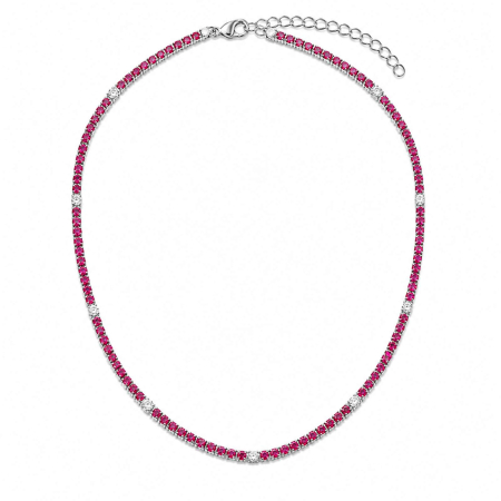 Coliere Tennis - Colier Tennis Argint și Cristale Zirconiu Fucsia și Albe – Lungime Reglabilă 45 cm