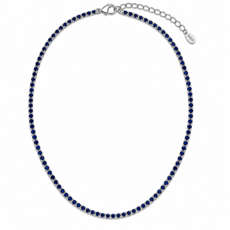 Coliere Tennis - Colier Tennis Argint și Cristale Zirconiu Albastru – Lungime Reglabilă 45 cm