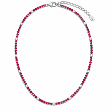 Coliere Tennis - Colier Tennis Argint și Cristale Zirconiu Fucsia și Albe – Lungime Reglabilă 45 cm