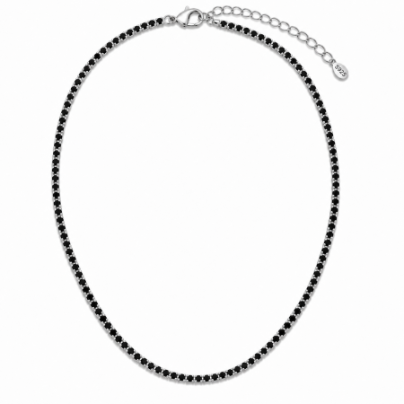 Coliere Tennis - Colier Tennis Argint cu Cristale Negre de Zirconiu – Lungime Reglabilă 45 cm