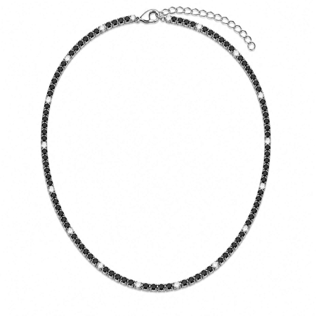 Coliere Tennis - Colier Tennis Argint cu Cristale Negre și Albe de Zirconiu – Lungime Reglabilă 45 cm