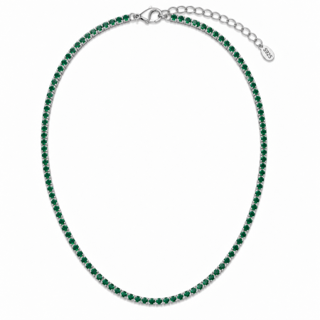 Coliere Tennis - Colier Tennis Argint cu Cristale din Zirconiu Verde 2mm, Lungime Reglabilă 45 cm