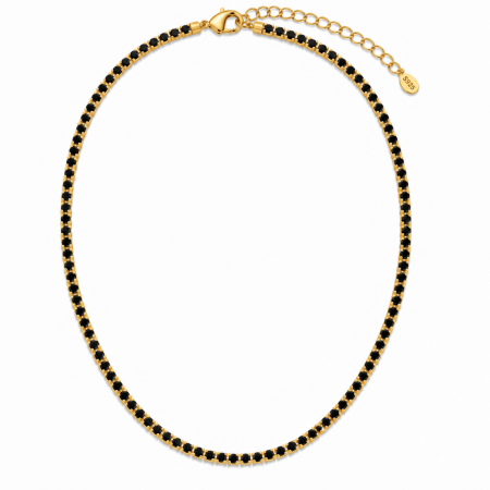 Coliere Tennis - Colier Tennis Argint Placat cu Aur și Cristale Negre de Zirconiu – Lungime Reglabilă 45 cm