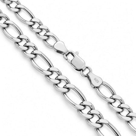 Lanț Argint 925 Bărbați Figaro 8 mm, Rodiat - Lungime 60 cm [2]