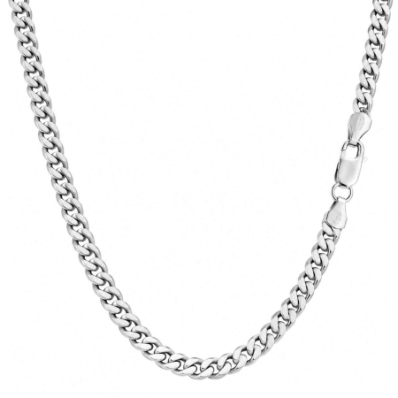 Lantisoare Argint - Lanț Argint 925 Bărbați Cuban 4 mm, Rodiat - Lungime 60 cm