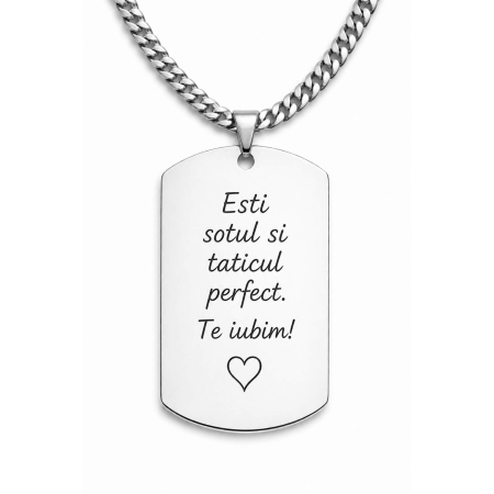 Cadouri pentru Tata - Lanț Personalizat cu Mesaj pentru Tată – Plăcuță Army din Inox, Lanț Cuban 3mm, Cadou Emoțional