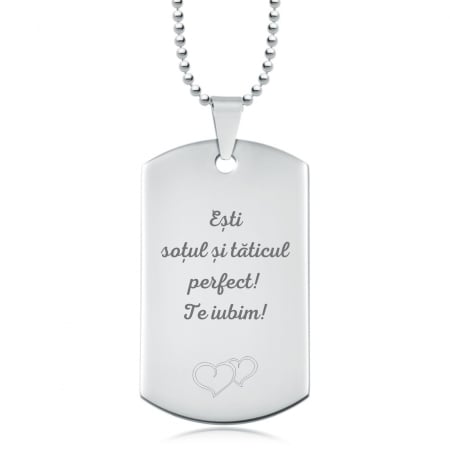 LANTISOARE - Lant barbati army personalizat cu poza si text, lant cu bile inox