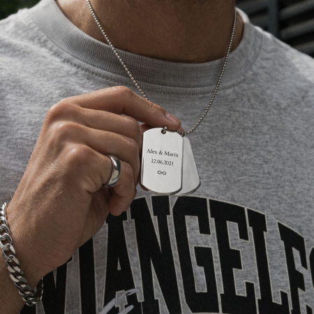 Lanț Bărbați Army cu 2 Plăcuțe Personalizate cu Poză și Text, Inox [3]