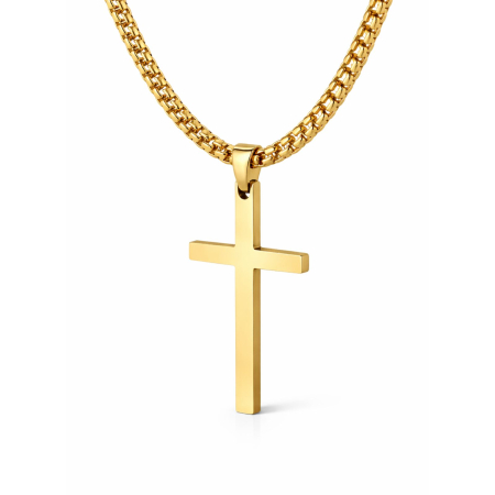 LANTISOARE - Lanț Bărbați cu Cruce Personalizată – Colier Inox Placat Aur 18K, Gravură Text