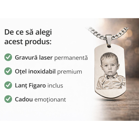 Lănțișor Personalizat pentru Tata - Gravură Foto și Mesaj, Inox Premium, Lanț Cuban [9]