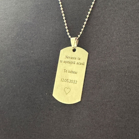 Lant barbati placuta army personalizat cu poza si text, lant cuban, inox [9]