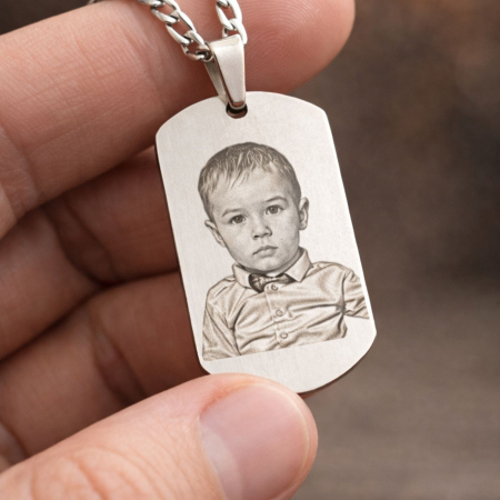 Lănțișor Personalizat pentru Tata - Gravură Foto și Mesaj, Inox Premium, Lanț Cuban [5]