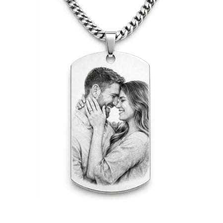 Lantisoare inox - Lant barbati placuta army personalizat cu poza si text, lant cuban, inox