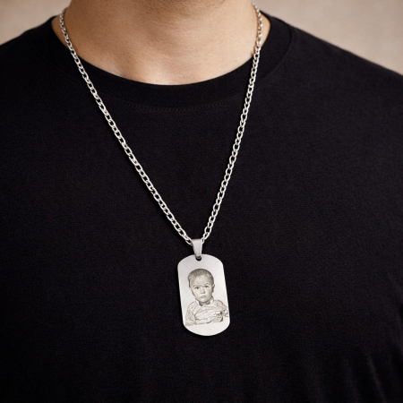 Lănțișor Personalizat pentru Tata - Gravură Foto și Mesaj, Inox Premium, Lanț Cuban [2]