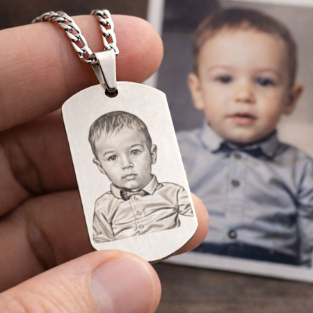 Lănțișor Personalizat pentru Tata - Gravură Foto și Mesaj, Inox Premium, Lanț Cuban [3]