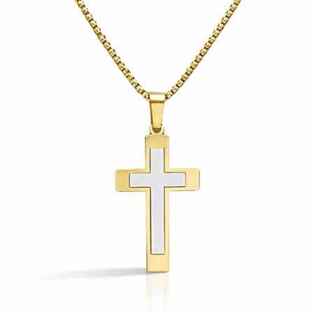 LANTISOARE - Lanț cu Cruce Bărbați Personalizat – Inox Placat Aur 18K, Rezistent la Apă, Lanț Box 60 cm