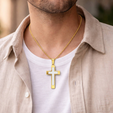 LANTISOARE - Lanț cu Cruce Bărbați Personalizat – Inox Placat Aur 18K, Rezistent la Apă, Lanț Box 60 cm