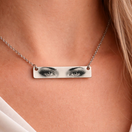 Lanturi otel inoxidabil - Colier Personalizat cu Ochii Iubitului – Inox Argintiu, Rezistent la Apă, Gravură Foto & Mesaj
