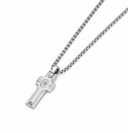 BIJUTERII CU DIAMANTE - Lanț cu Cruce și Diamant Natural 0.015 ct pentru Bărbați, din Oțel Inoxidabil