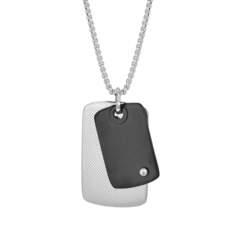 Lanturi cu diamante - Lanț cu Diamant Natural 0.015ct, din Oțel Inoxidabil Argintiu-Negru