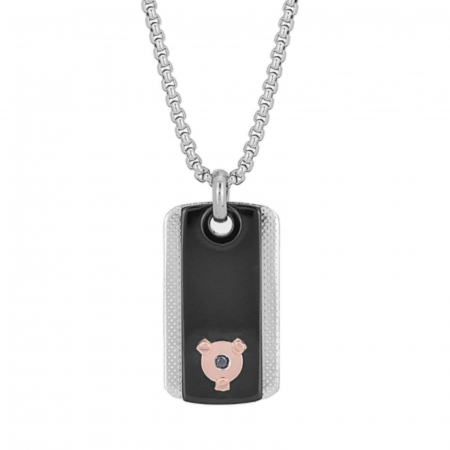 BIJUTERII CU DIAMANTE - Lanț cu Diamant Negru 0.025 ct pentru Bărbați, din Oțel Inoxidabil