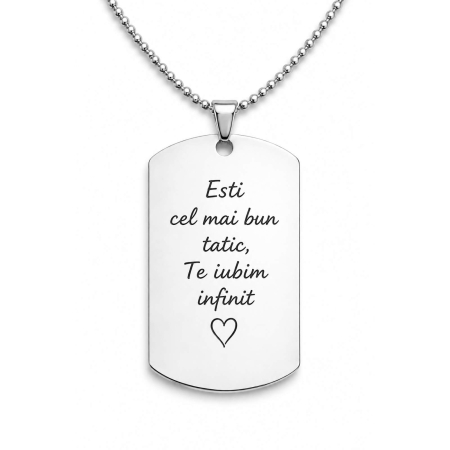 Cadouri pentru Tata - Lanț Personalizat cu Mesaj pentru Tată – Plăcuță Army și Lanț cu Bile din Inox, Cadou Emoțional