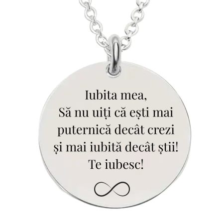 Lantisoare inox - Lănțișor Damă Personalizat cu Poză și text - Inox Premium – Gravură Laser