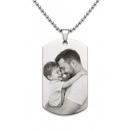 Cadouri pentru Tata - Lanț Personalizat cu Poză și Text pentru Tată – Plăcuță Dog Tag din Inox, Lanț cu Biluțe, Cadou Emoțional