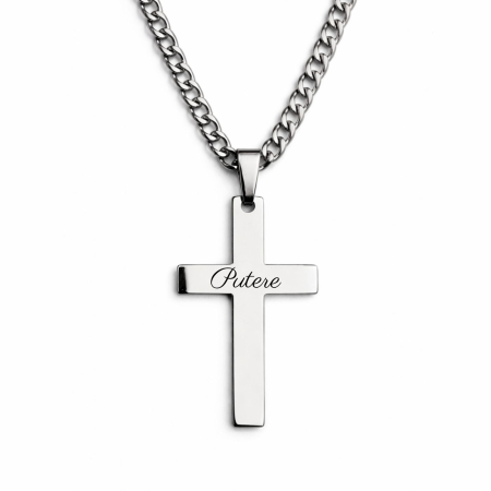 Lantisoare inox - Lanț Bărbați cu Cruce Personalizată – Colier Cuban Inox, Gravură Text
