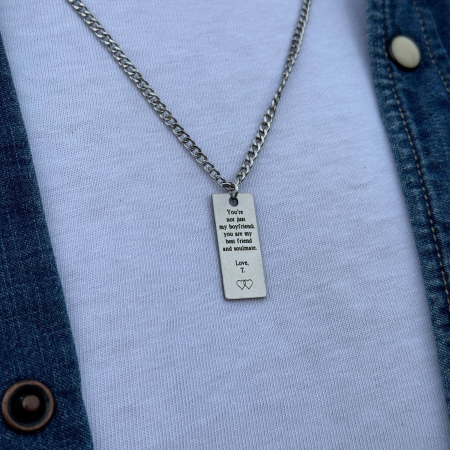 Lanturi Personalizate - Colier Bărbați cu Plăcuță Personalizată Text, din Oțel Inoxidabil Premium, Gravură Laser cu Garanție pe Viață