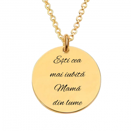 LANTISOARE - Lănțișor Damă cu Bănuț Auriu Personalizat cu Poză și Text – Gravură Laser, Oțel Inoxidabil