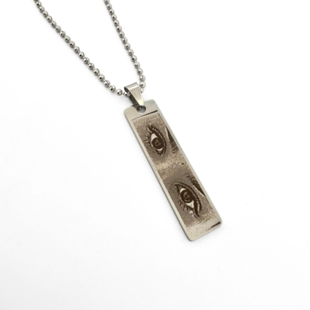 LANTISOARE - Colier Personalizat cu Fotografia Ochilor și Text - Plăcuță Inox 40x10 mm, Gravură Laser, Garanție pe Viață