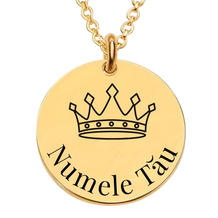 LANTISOARE - Lănțișor Damă Personalizat cu Nume – Bănuț 20 mm, Lanț 45 cm, Inox Premium Auriu
