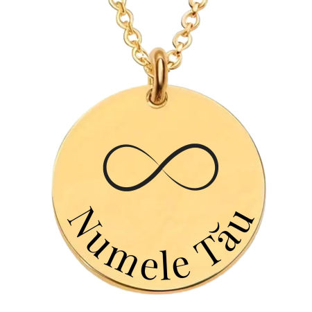 LANTISOARE - Lănțișor Damă Personalizat cu Nume – Bănuț 20 mm, Lanț 45 cm, Inox Premium Auriu