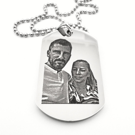 Lanturi Personalizate - Lanț Personalizat cu Poză pentru Bărbați, Plăcuță Army Inox – Gravură Foto Laser Permanentă