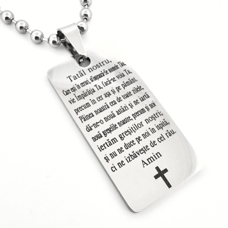 Lanturi Personalizate - Lănțișor Personalizat cu Rugăciunea „Tatăl Nostru”, Oțel Inoxidabil, Lanț cu Bile 4 mm – Pentru Bărbați