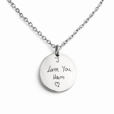 Lantisoare inox - Lănțișor Personalizat cu Scris de Mână pentru Damă - Bănuț 20mm, Lungime Lanț 45cm, Oțel Inoxidabil