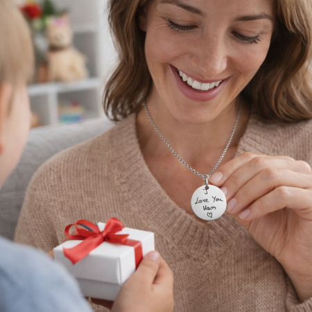 Lănțișor Personalizat cu Scris de Mână pentru Damă - Bănuț 20mm, Lungime Lanț 45cm, Oțel Inoxidabil [2]