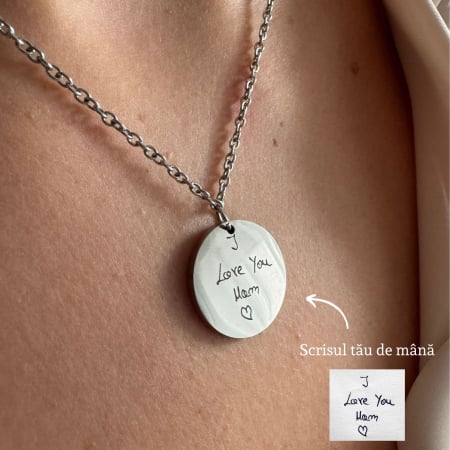 LANTISOARE - Lănțișor Personalizat cu Scris de Mână pentru Damă - Bănuț 20mm, Lungime Lanț 45cm, Oțel Inoxidabil