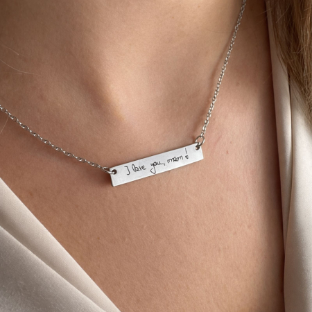 Lantisoare inox - Lănțișor Personalizat cu Scris de Mână pentru Damă - Plăcuță 35x6 mm, Lungime Lanț 45cm, Oțel Inoxidabil