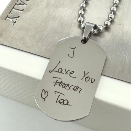 Lanț Bărbați Personalizat cu Scris de Mână - Plăcuță Army 40x23 mm, Lanț cu Bile 4mm, Oțel Inoxidabil [4]