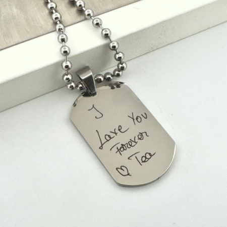 Lantisoare inox - Lanț Bărbați Personalizat cu Scris de Mână - Plăcuță Army 40x23 mm, Lanț cu Bile 4mm, Oțel Inoxidabil