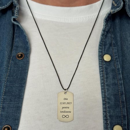 Lantisoare argint personalizate foto - Pandantiv Argint Personalizat cu Poză și Text, Plăcuță Army 40mm, Colier Șnur Negru