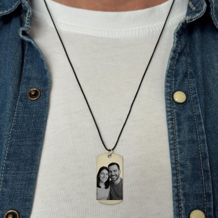 Lantisoare argint personalizate foto - Pandantiv Argint Personalizat cu Poză și Text, Plăcuță Army 40mm, Colier Șnur Negru