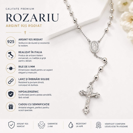 Rozariu Bărbați Argint 925 - Bile de 5mm, Lungime 70 cm [4]