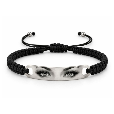 BRATARI - Brățară Personalizată cu Ochii Iubitei – Șnur Reglabil, Plăcuță Inox, Cadou Romantic