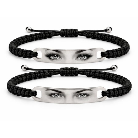 BRATARI - Set 2 Brățări Cuplu Personalizate cu Fotografia Ochilor – Șnur Împletit Reglabil, Inox