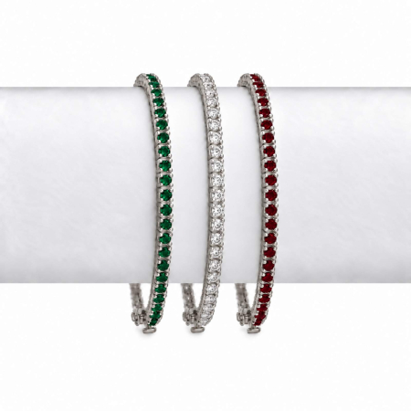 Bratari Tennis Argint - Set 3 Brățări Tennis Argint 925 Rodiat pentru Damă cu Zirconiu Verde, Alb și Roșu – 19 cm
