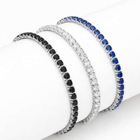 Bratari Tennis - Set 3 Brățări Tennis - Oțel Inoxidabil, Mărimi Reglabile - Classic Trio (Alb, Negru, Albastru)